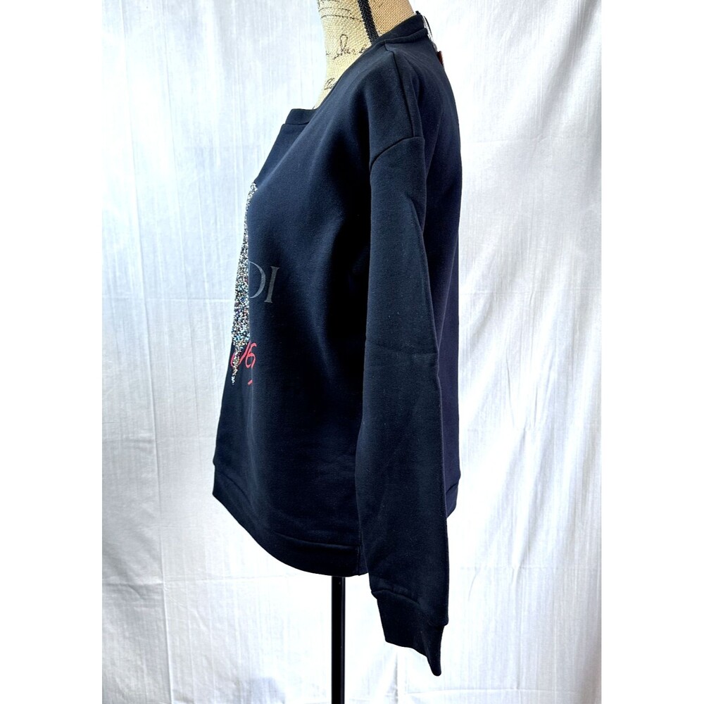 TRUSSARDI JEANS Women's Cotton Sweater Black Embellished Logo Sweatshirt SZ L - Picture 6 of 16